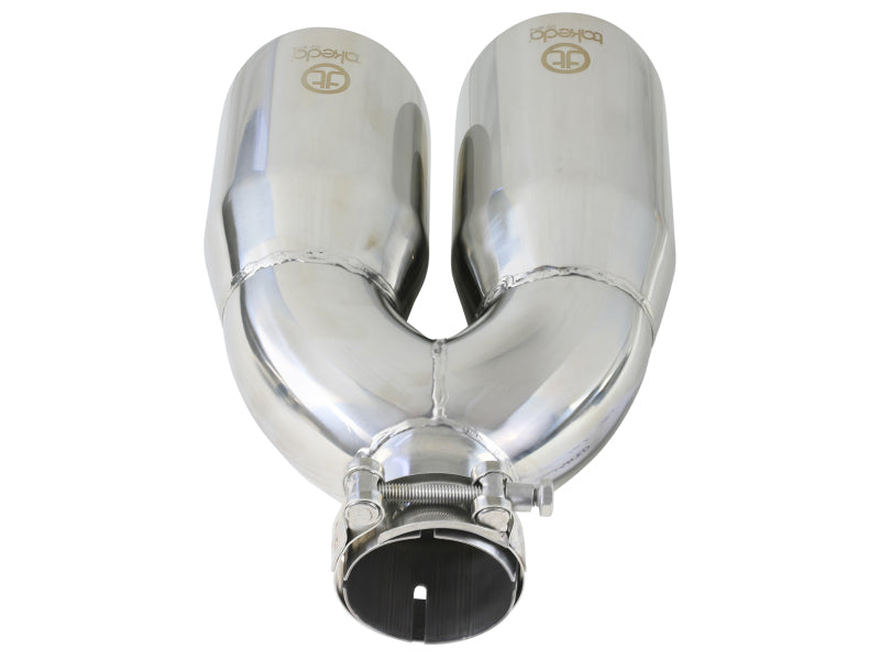 aFe Takeda 2.5in 304 Stainless Steel Clamp-on Tip Passenger Side 2.5in Inlet 4inDual - Polished